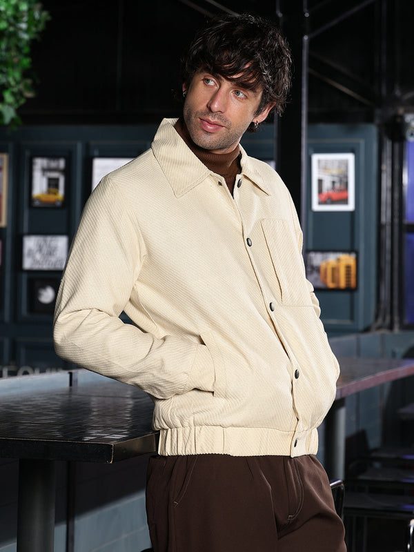 Lined-Jacquard Utility Bomber Jacket