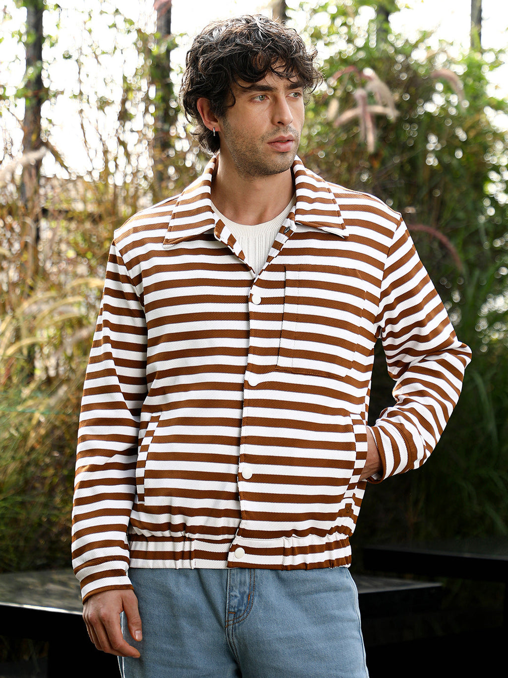 Candy-Striped Utility Bomber Jacket