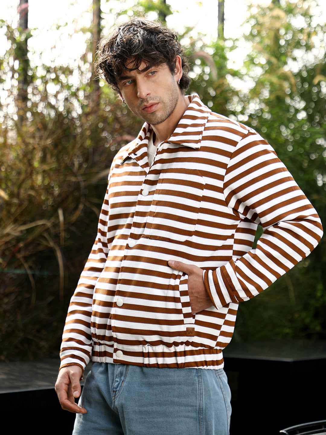 Candy-Striped Utility Bomber Jacket