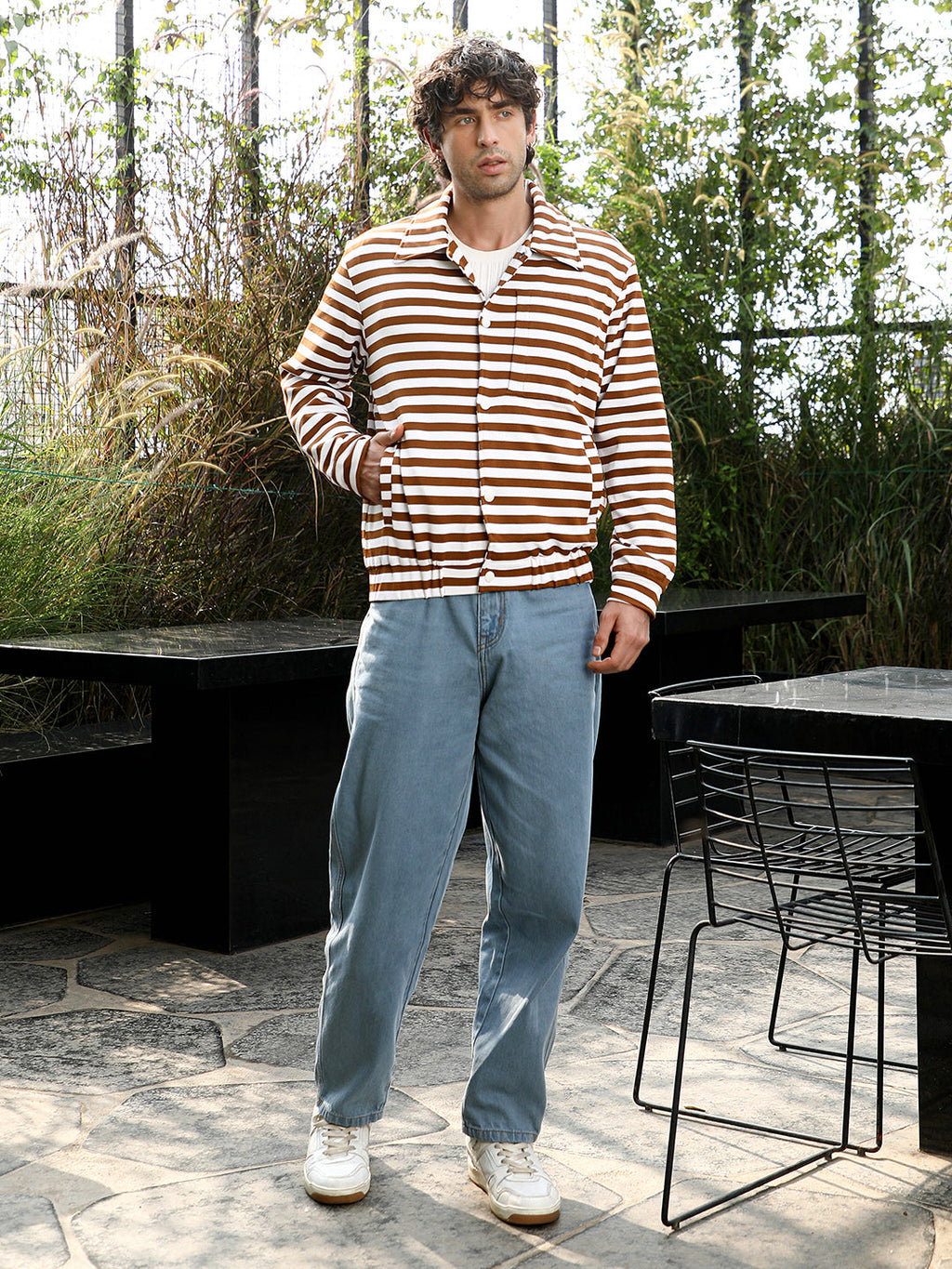 Candy-Striped Utility Bomber Jacket