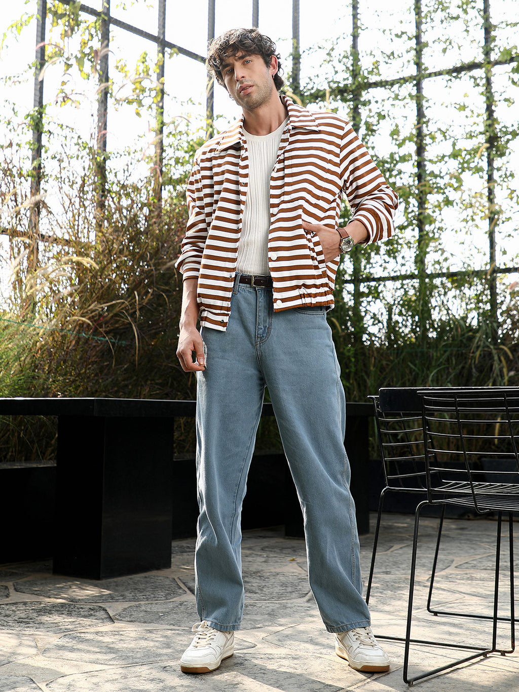 Candy-Striped Utility Bomber Jacket