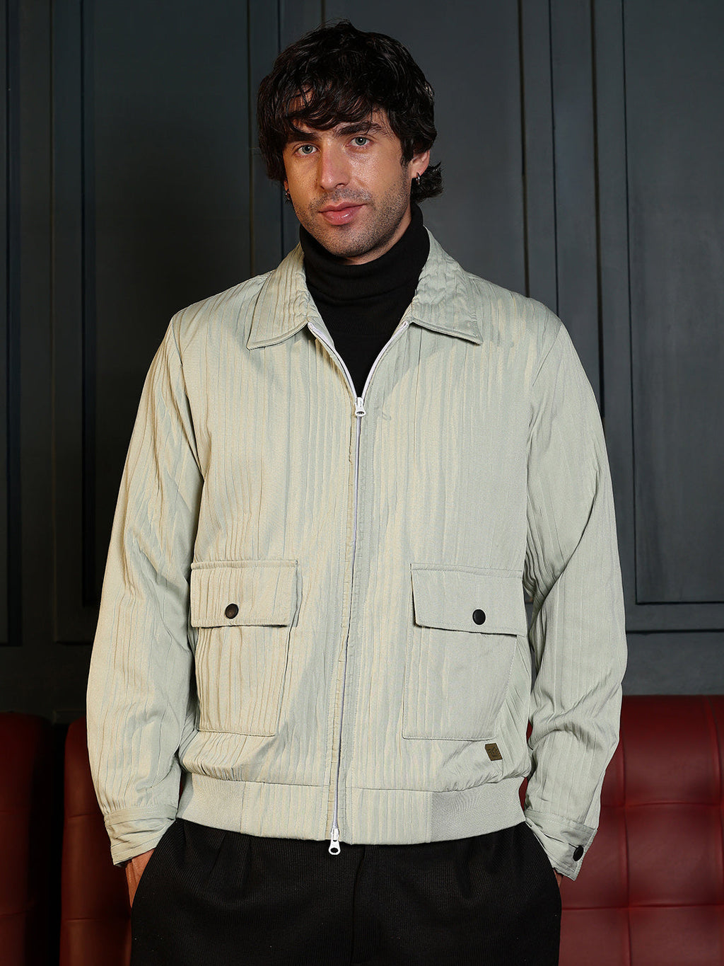 Zip-Front Crushed-Tactile Jacket