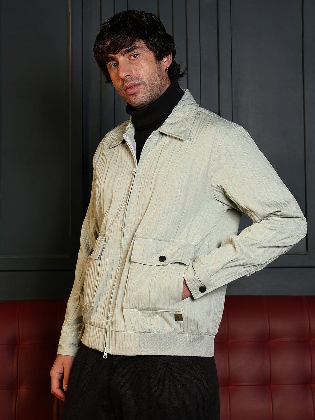 Zip-Front Crushed-Tactile Jacket