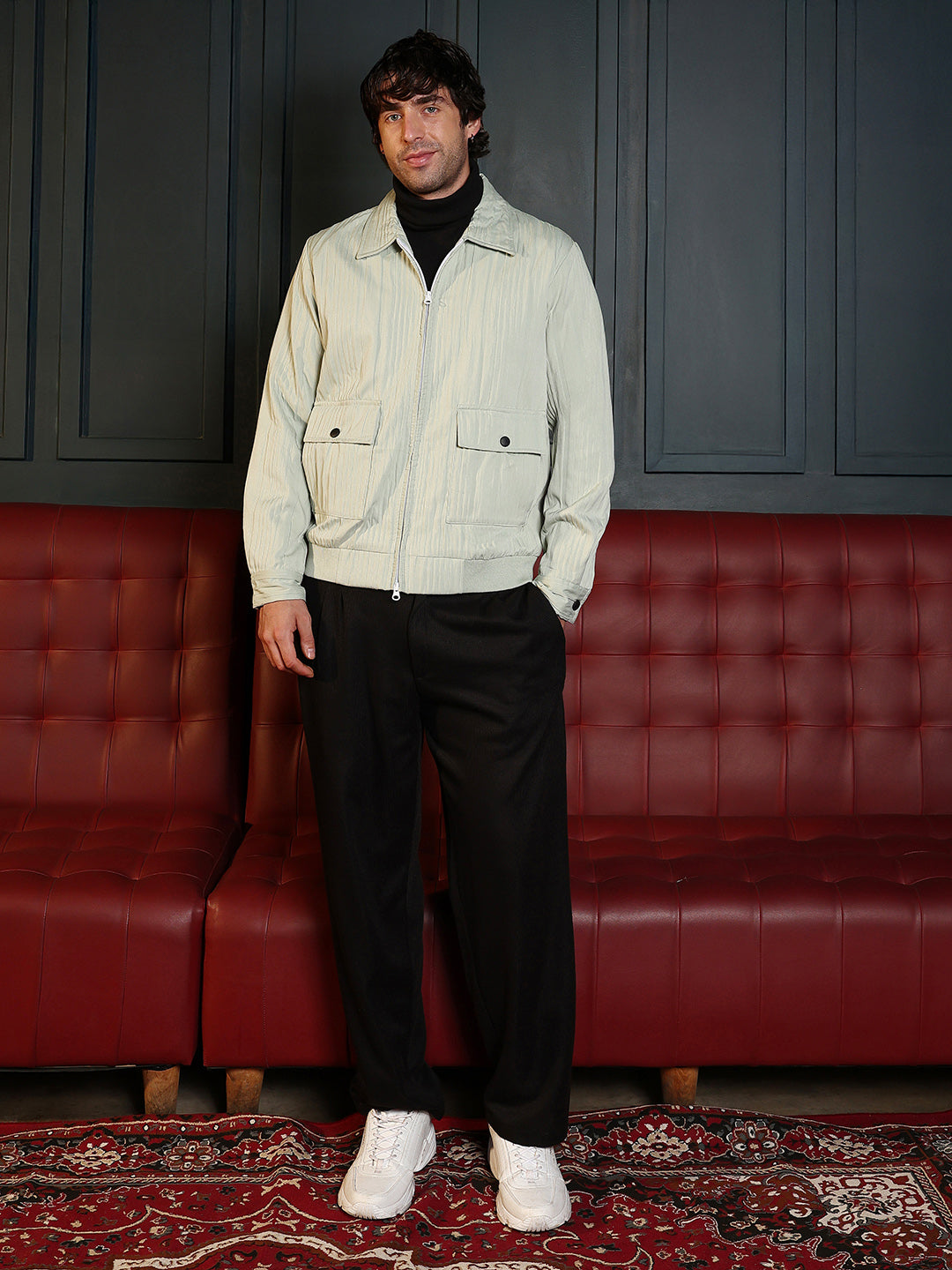 Zip-Front Crushed-Tactile Jacket