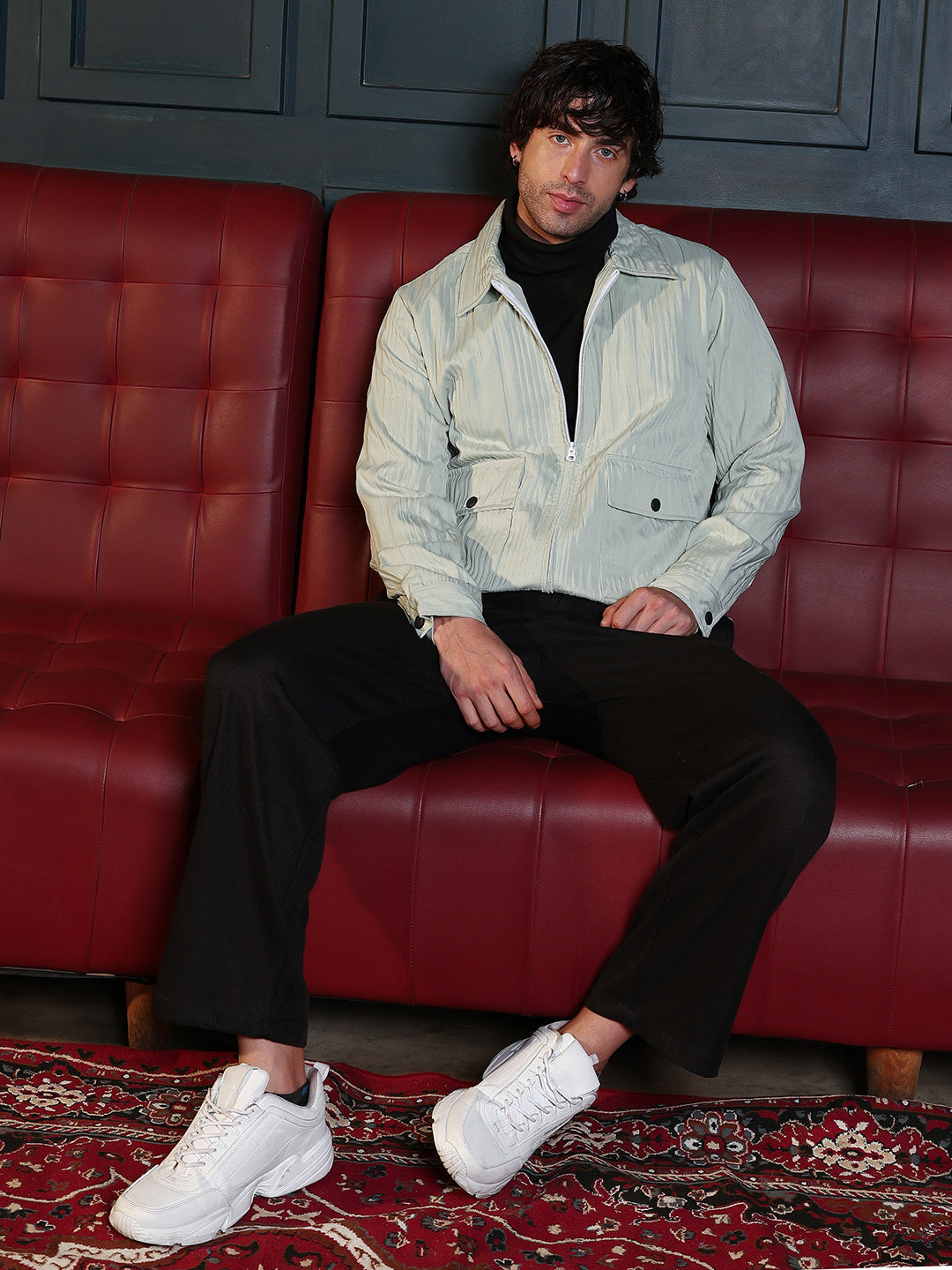 Zip-Front Crushed-Tactile Jacket