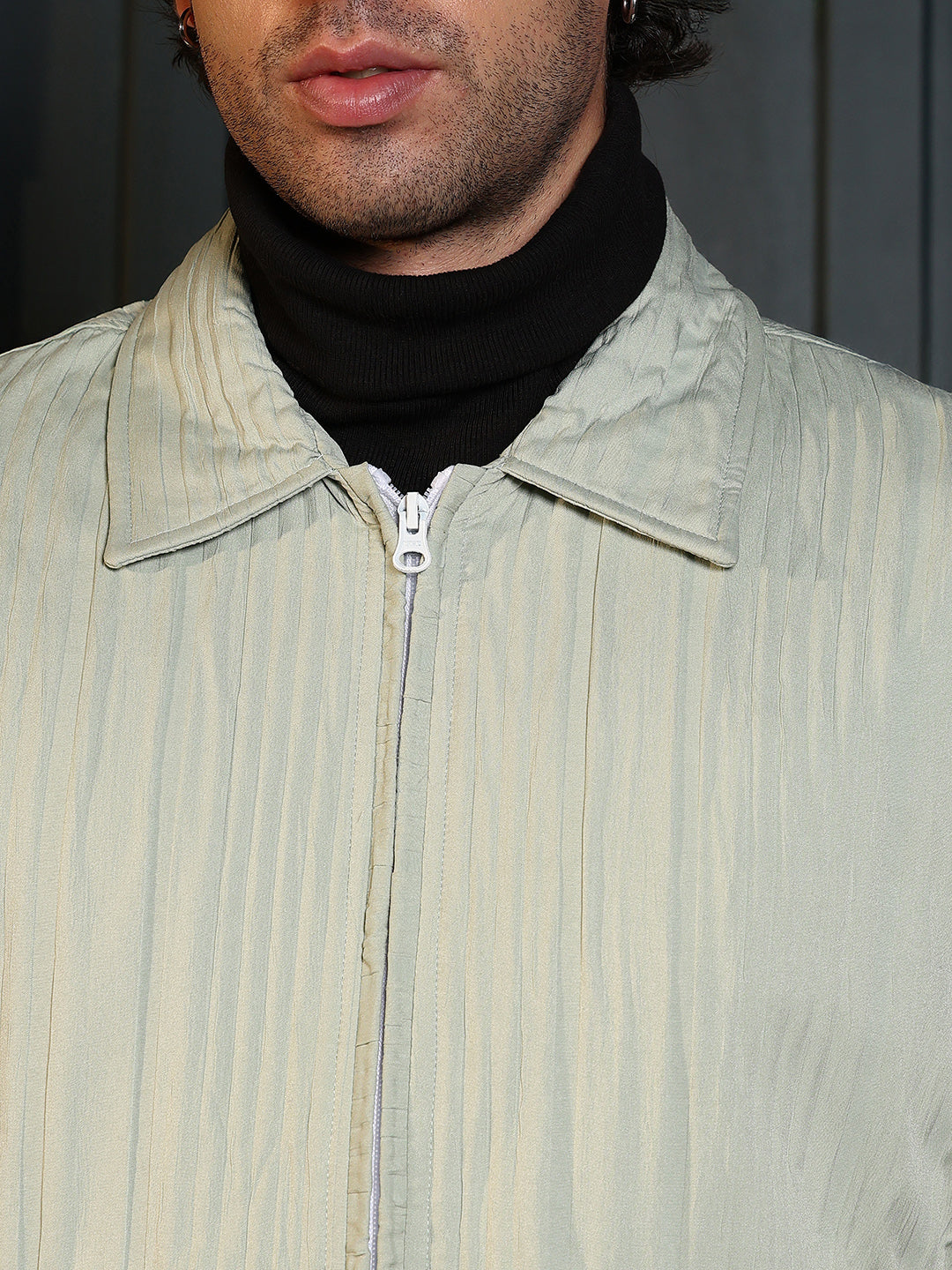 Zip-Front Crushed-Tactile Jacket