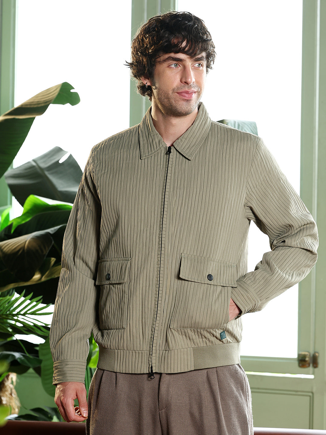 Zip-Front Crushed-Tactile Jacket
