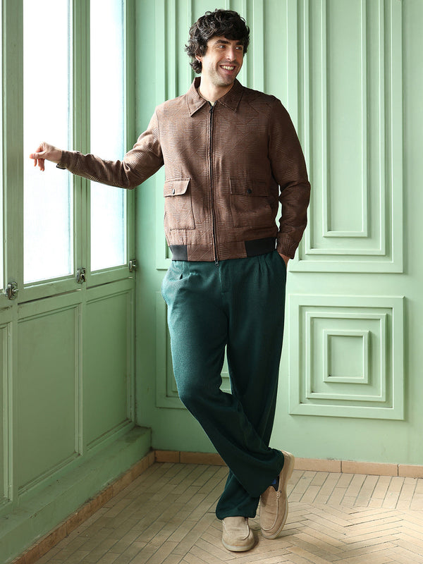 Geometric-Jacquard Zip-Front Jacket