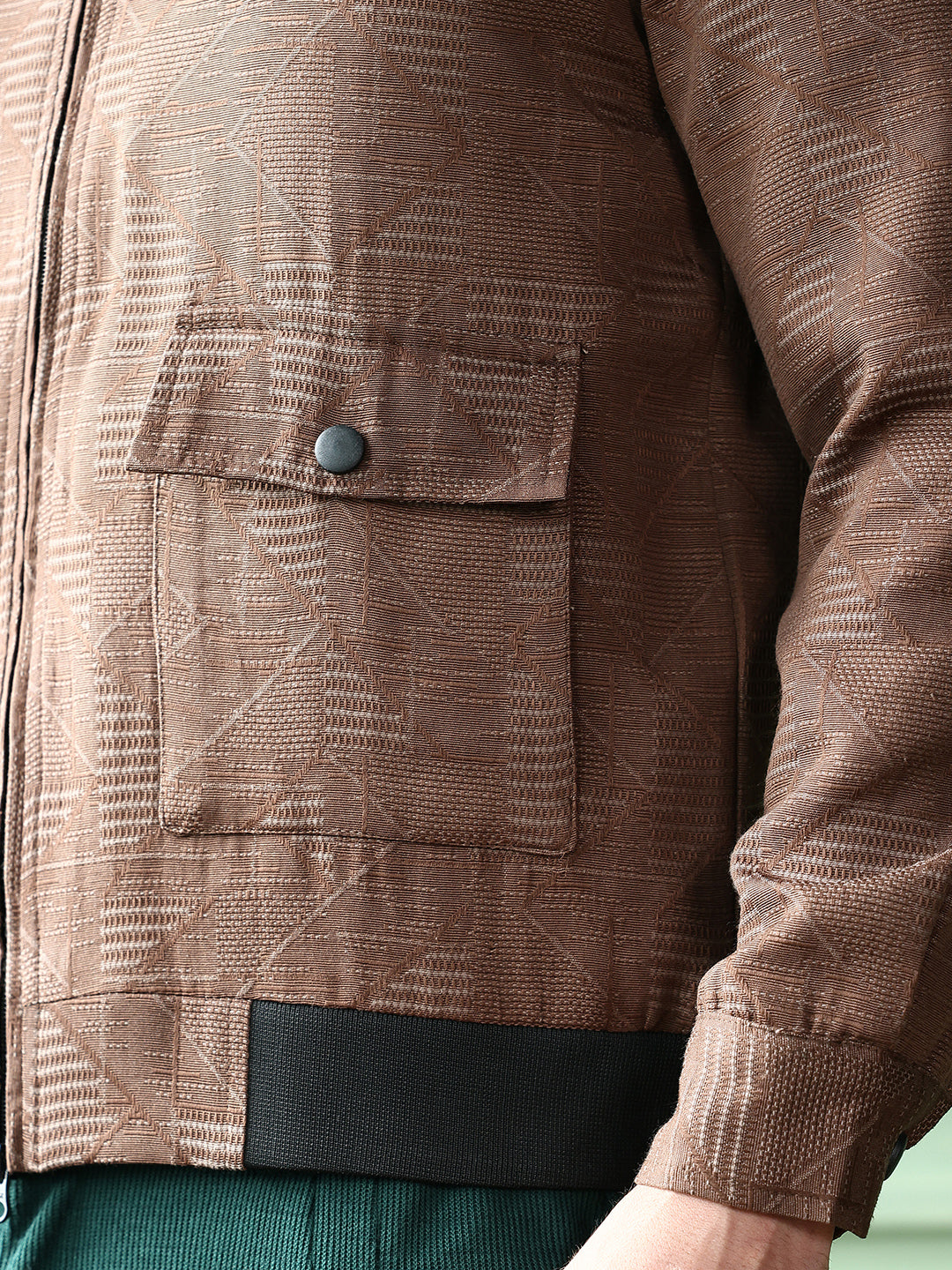 Geometric-Jacquard Zip-Front Jacket