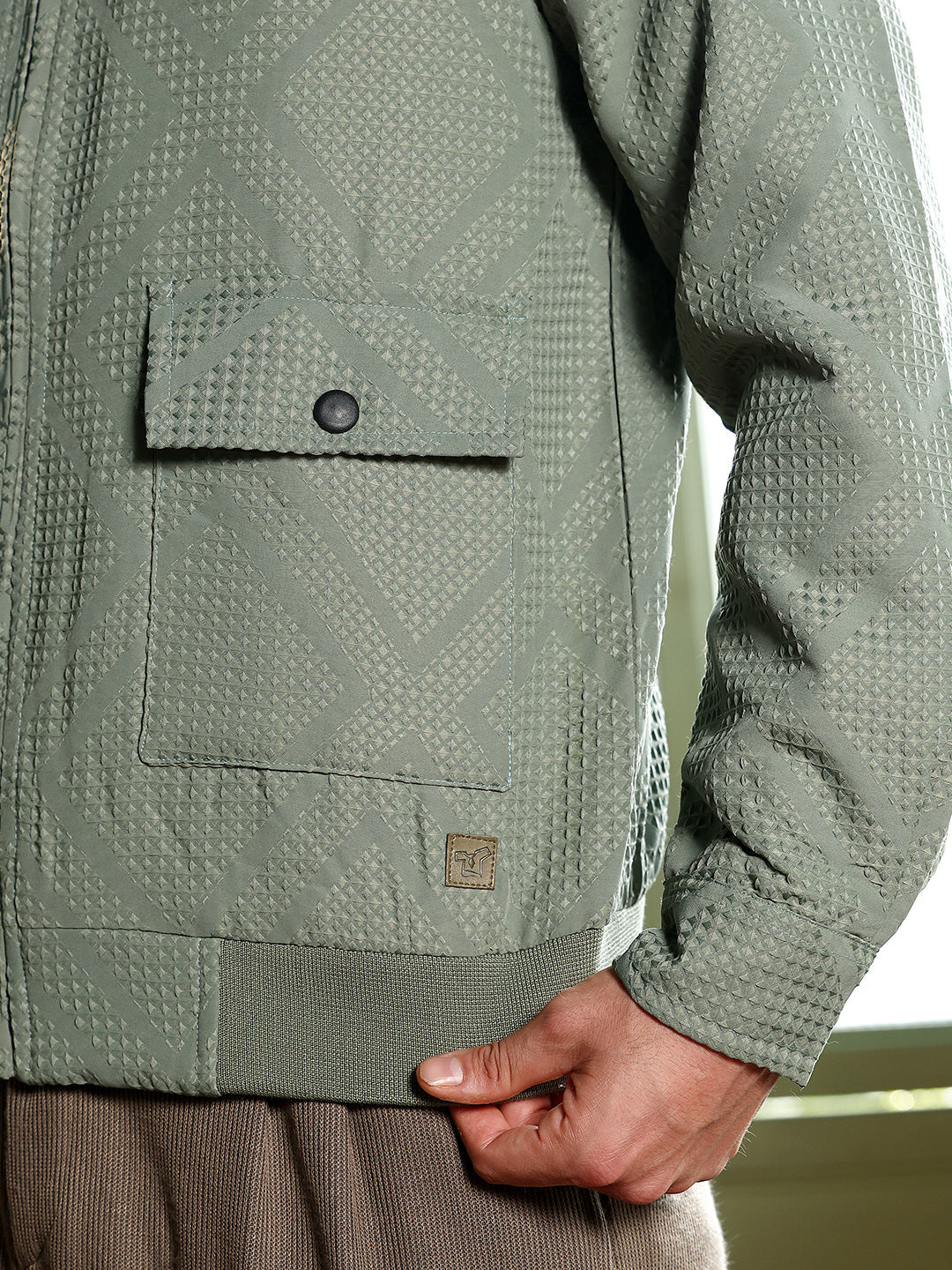 Rhombus-Jacquard Zip-Front Jacket