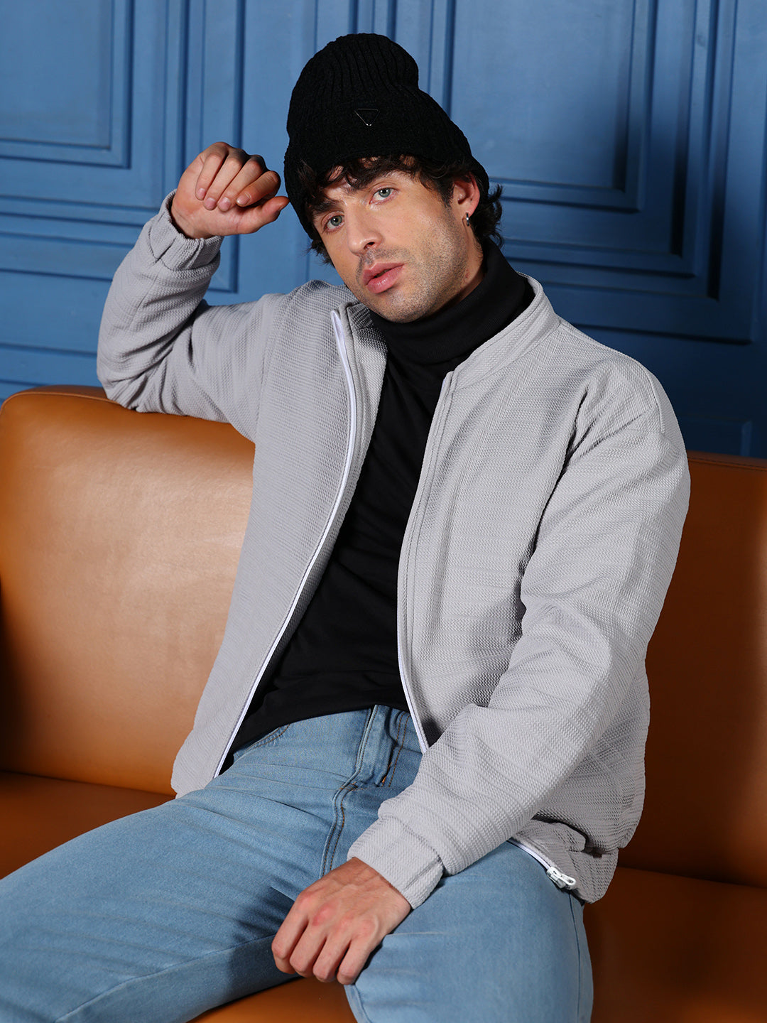 Chevron Panel-Tactile Bomber Jacket