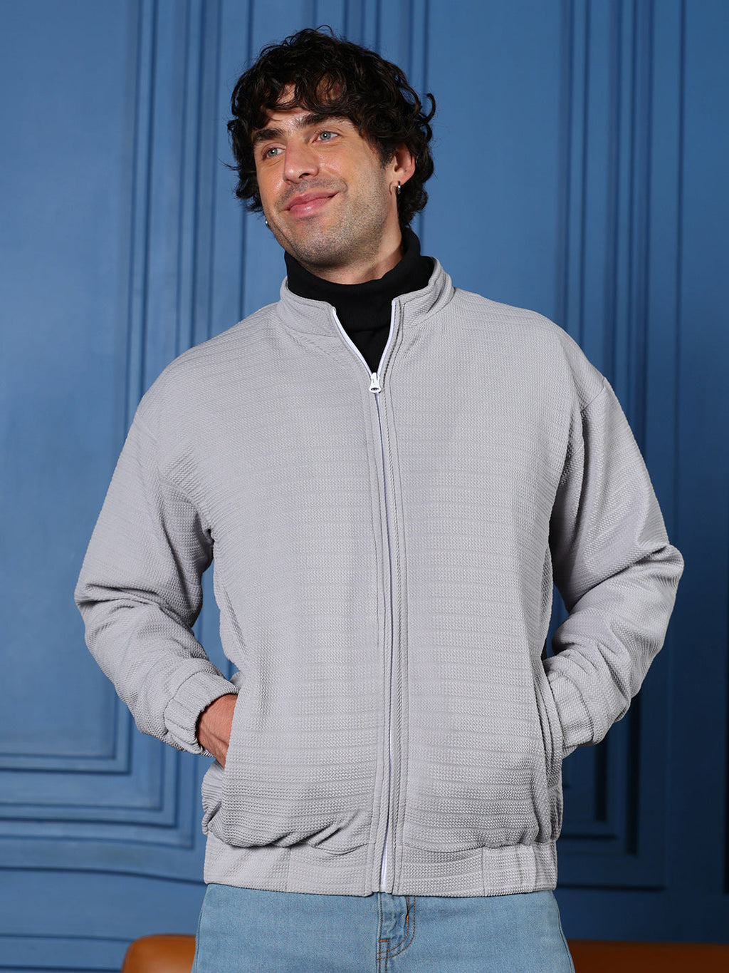 Chevron Panel-Tactile Bomber Jacket