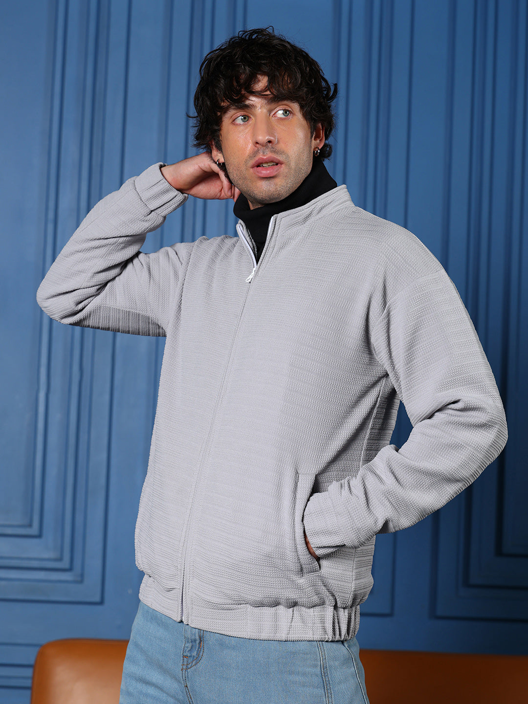 Chevron Panel-Tactile Bomber Jacket