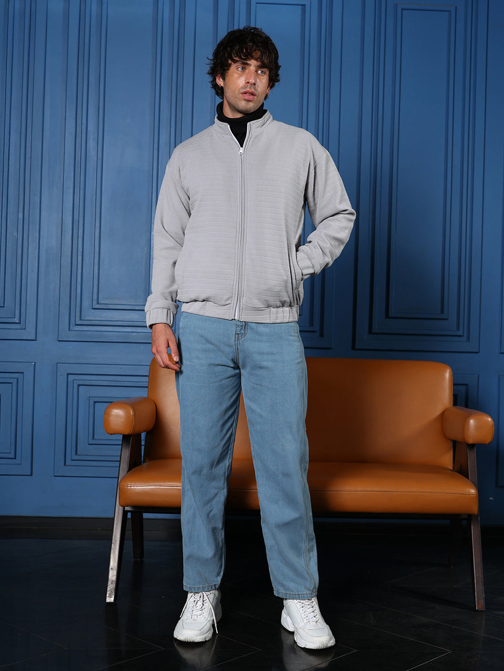 Chevron Panel-Tactile Bomber Jacket