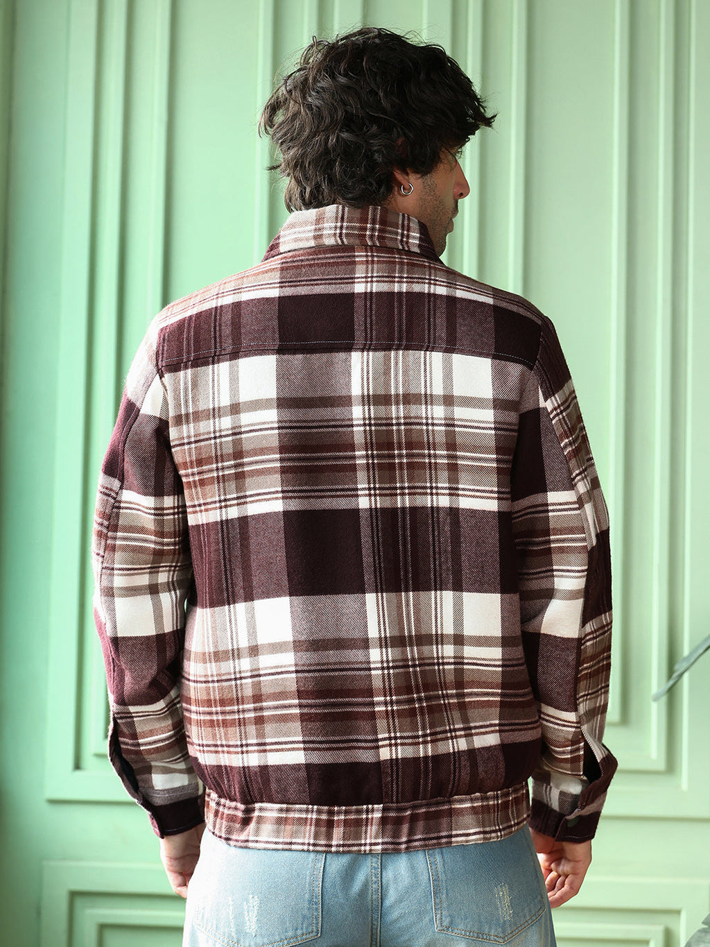 Brushed-Plaid Bomber Jacket