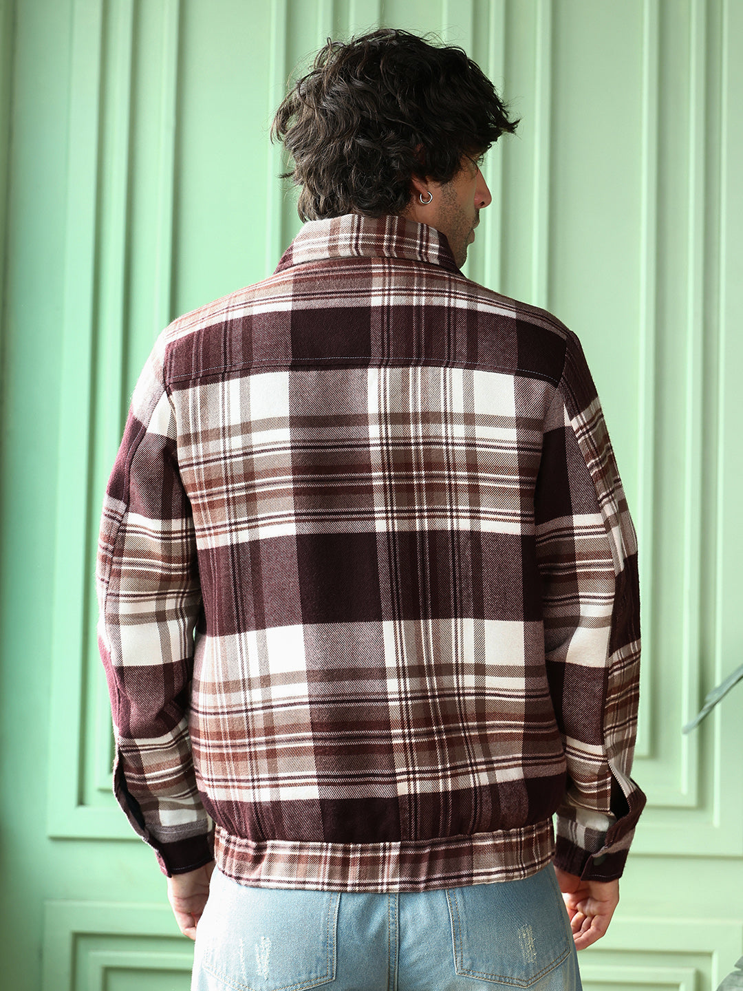 Brushed-Plaid Bomber Jacket