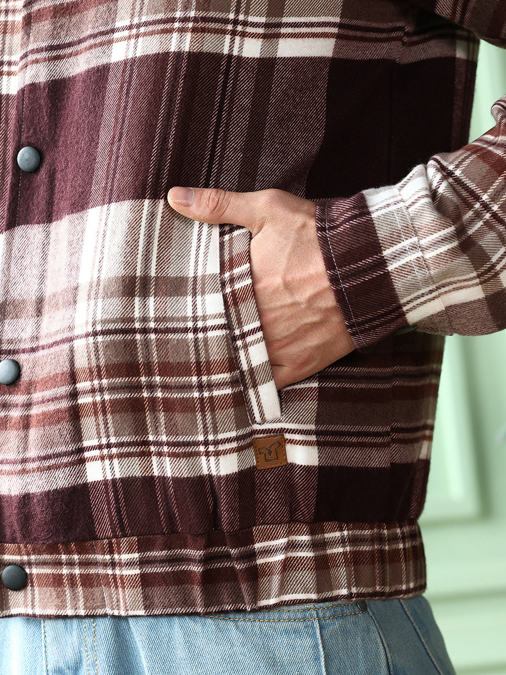 Brushed-Plaid Bomber Jacket