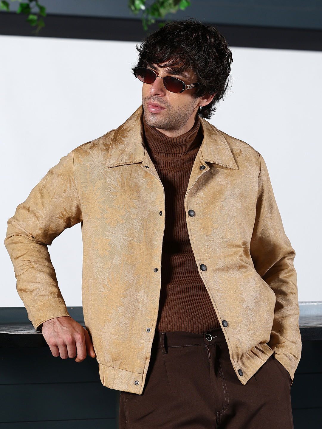 Palm-Jacquard Bomber Jacket