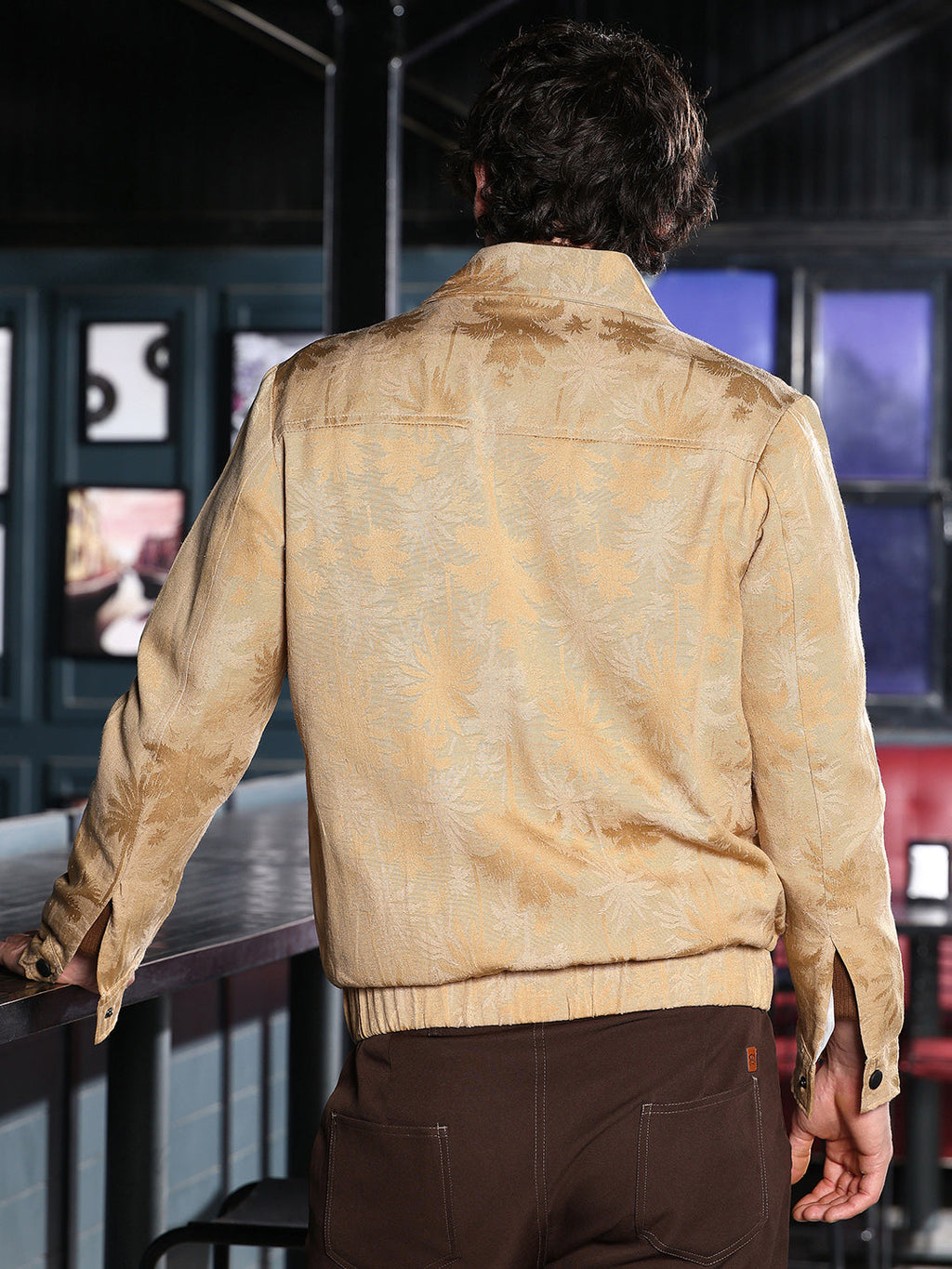 Palm-Jacquard Bomber Jacket