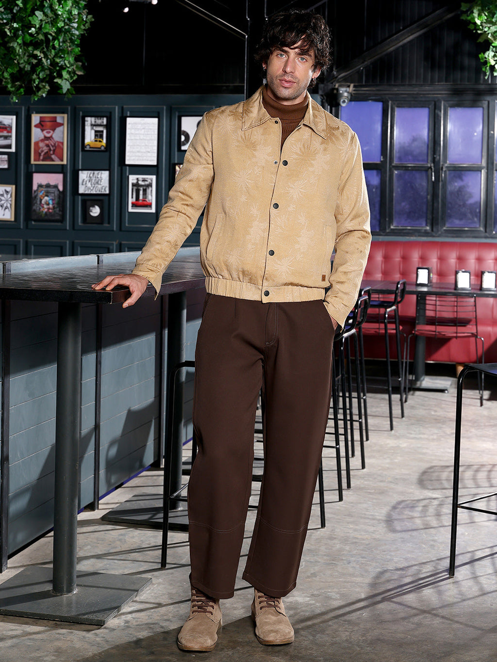 Palm-Jacquard Bomber Jacket