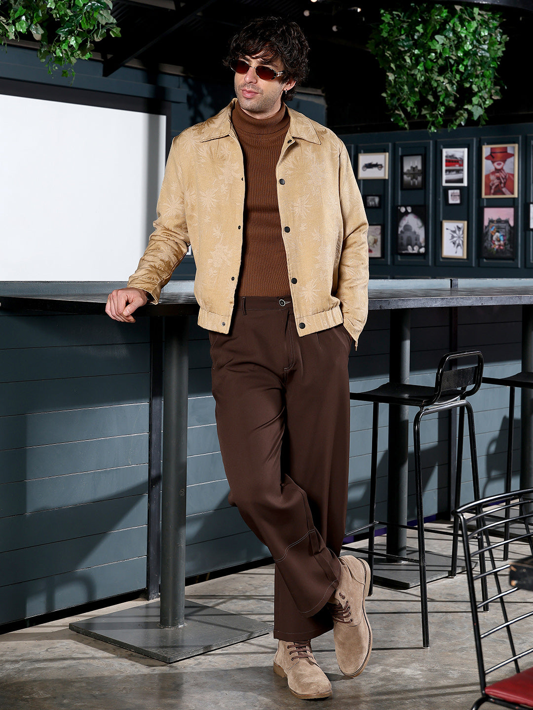 Palm-Jacquard Bomber Jacket