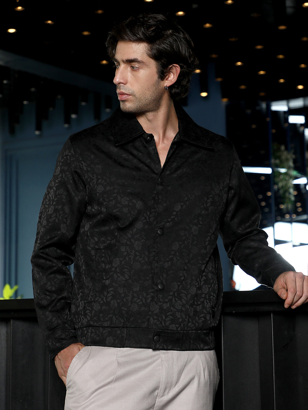 Bloom-Jacquard Bomber Jacket