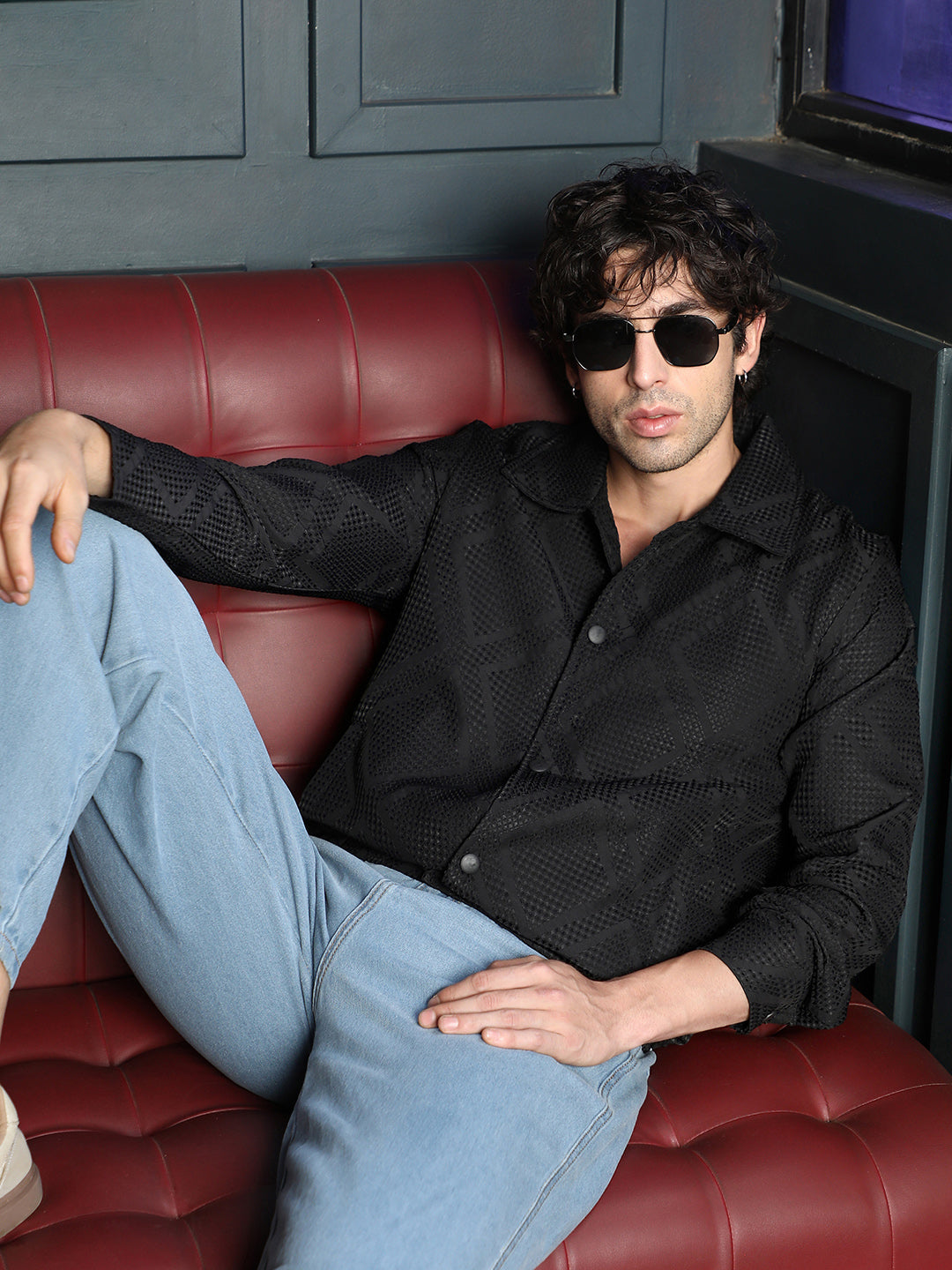 Rhombus-Jacquard Bomber Jacket