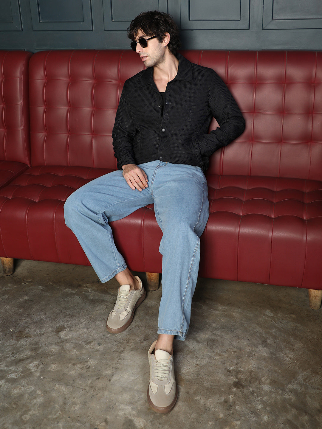 Rhombus-Jacquard Bomber Jacket