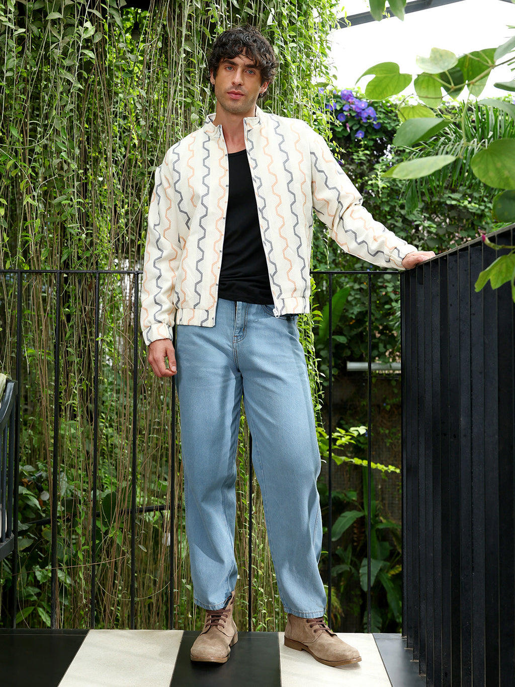 Zigzag-Jacquard Bomber Jacket