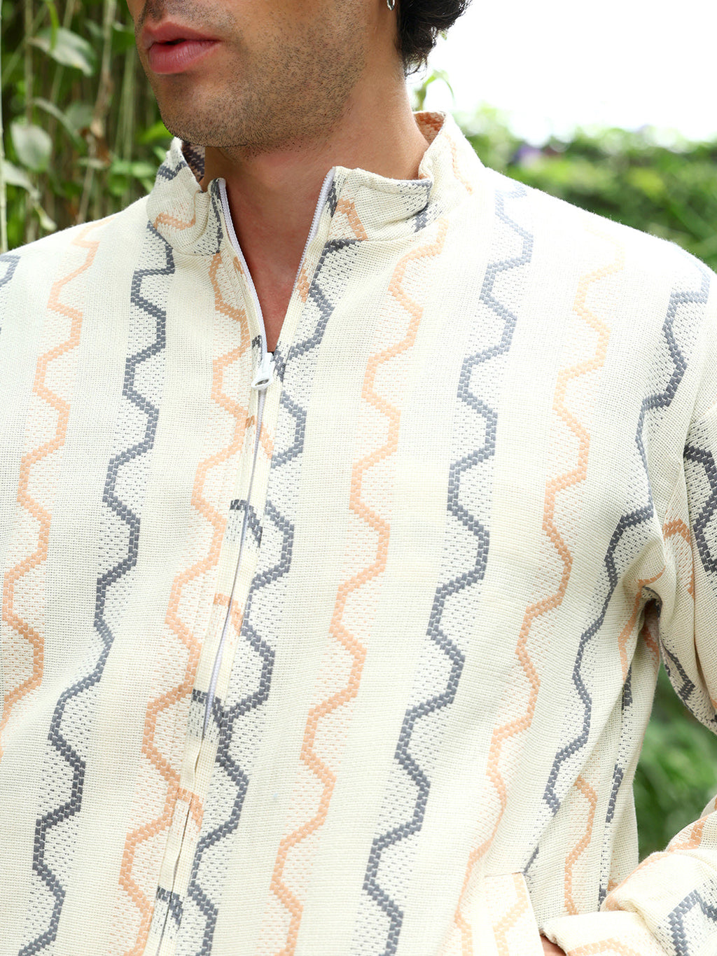 Zigzag-Jacquard Bomber Jacket