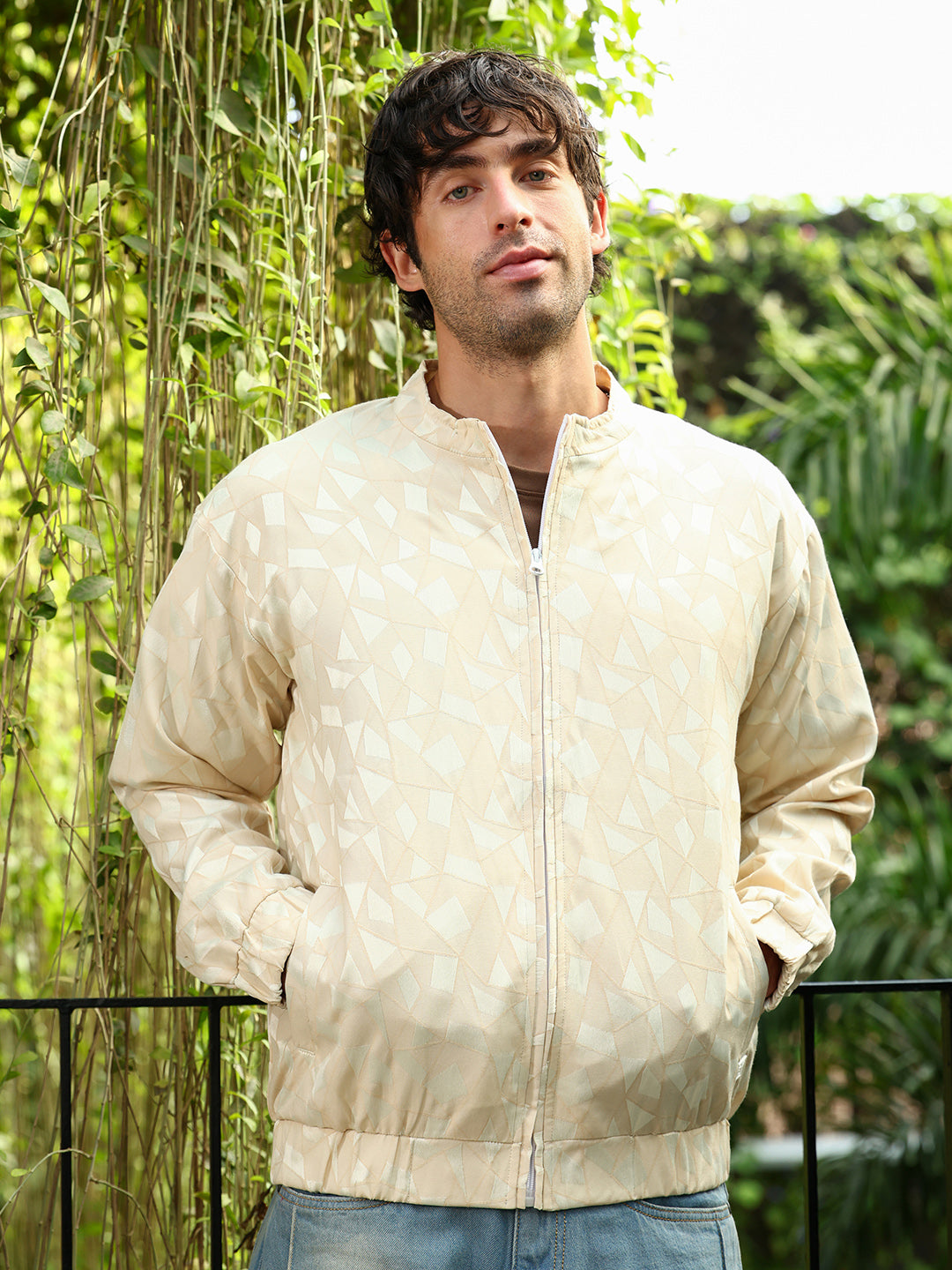 Mozaic-Jacquard Bomber Jacket