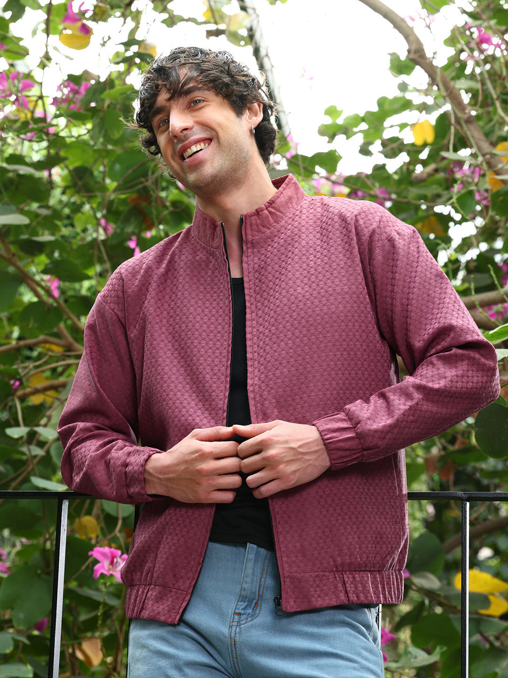 Gridveil-Jacquard Bomber Jacket