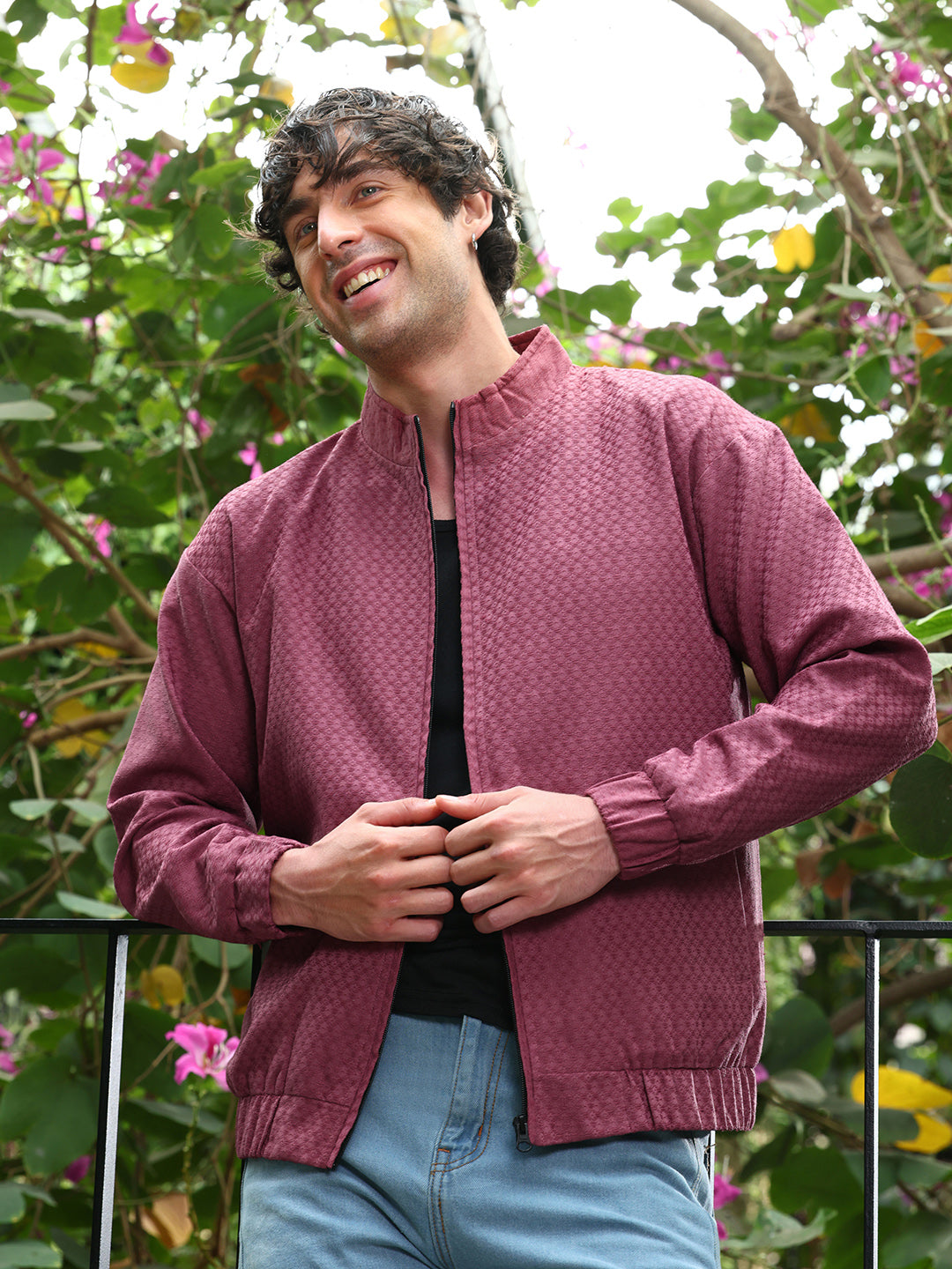 Gridveil-Jacquard Bomber Jacket