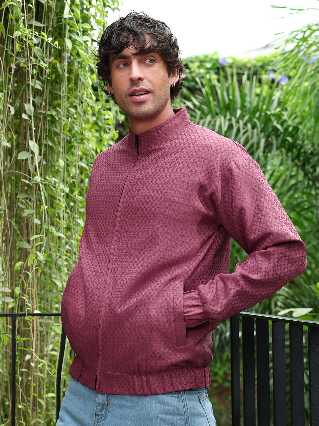 Gridveil-Jacquard Bomber Jacket