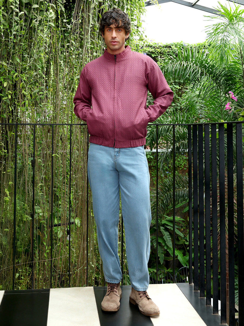 Gridveil-Jacquard Bomber Jacket