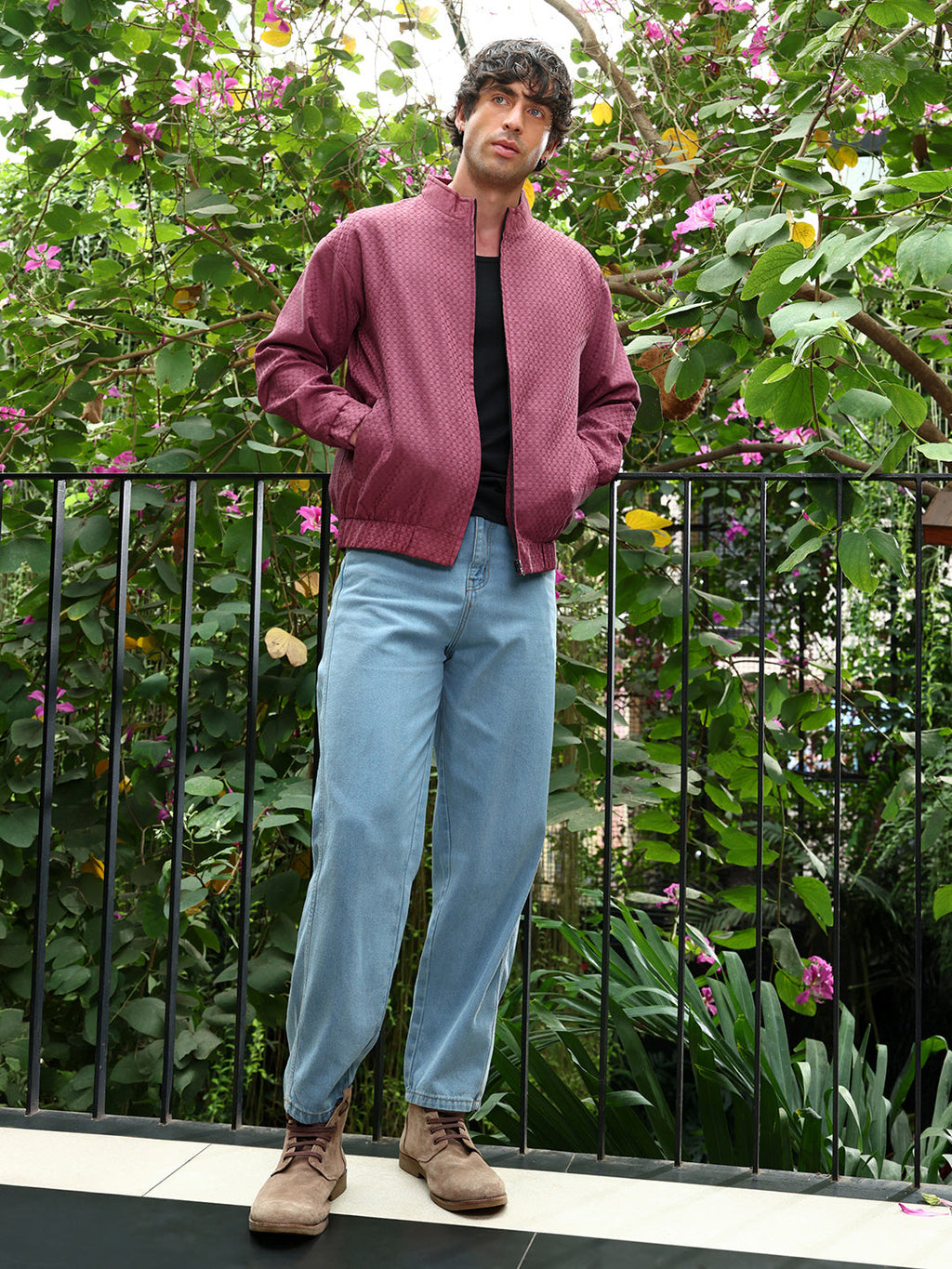 Gridveil-Jacquard Bomber Jacket