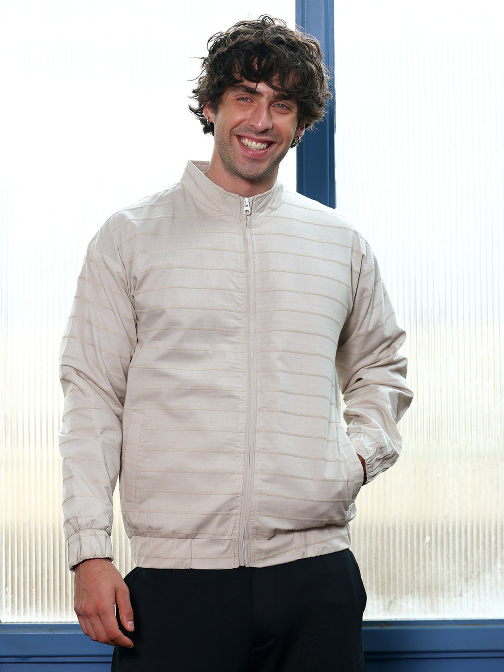 Pinline-Jacquard Bomber Jacket