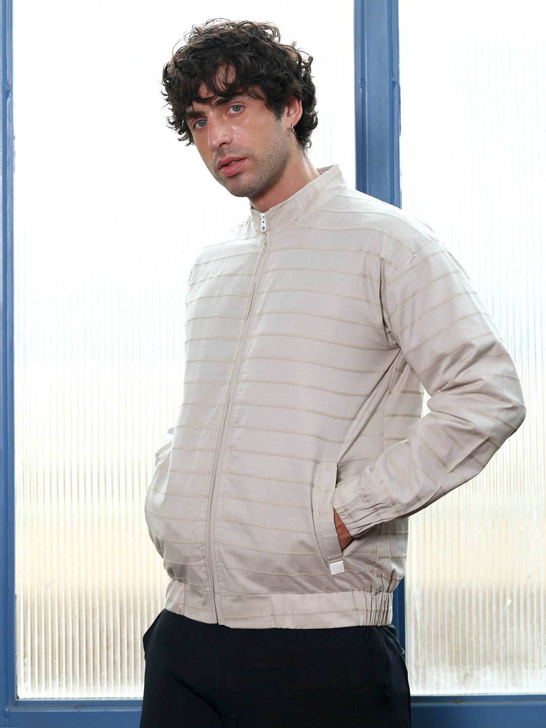 Pinline-Jacquard Bomber Jacket