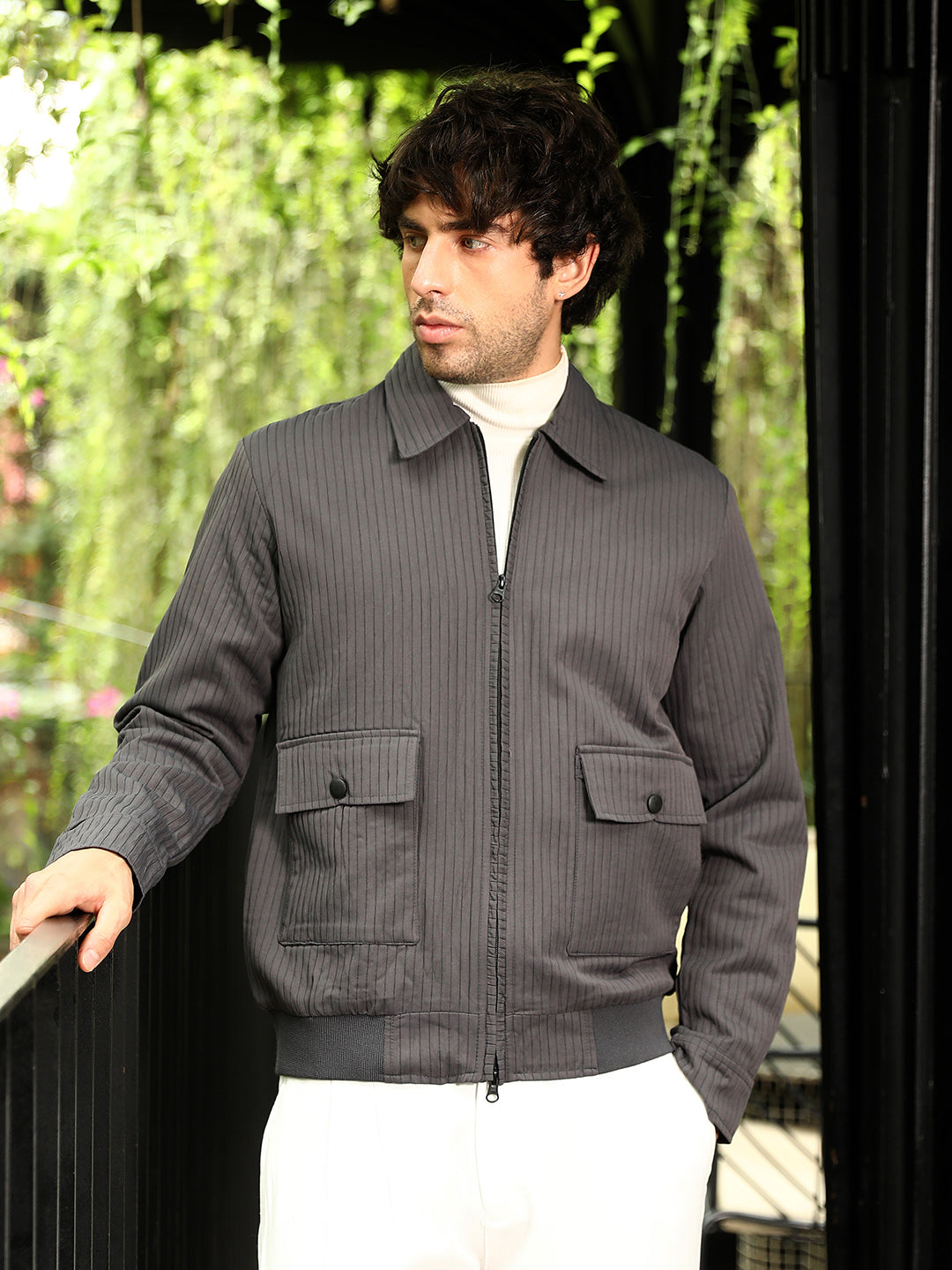 Zip-Front Lined-Tactile Jacket
