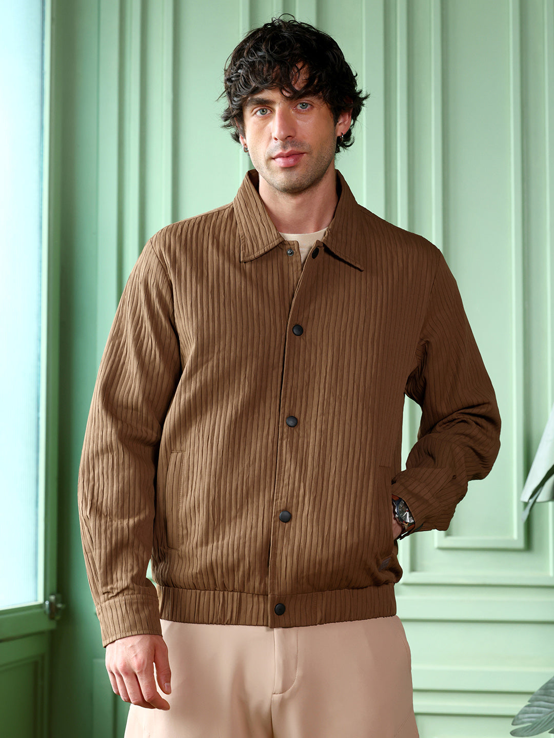 Zip-Front Crushed-Tactile Jacket