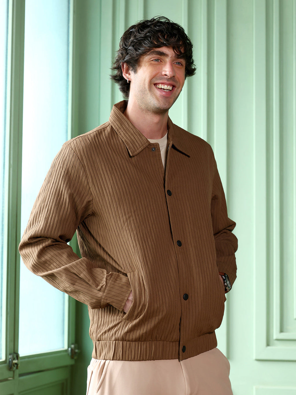 Zip-Front Crushed-Tactile Jacket