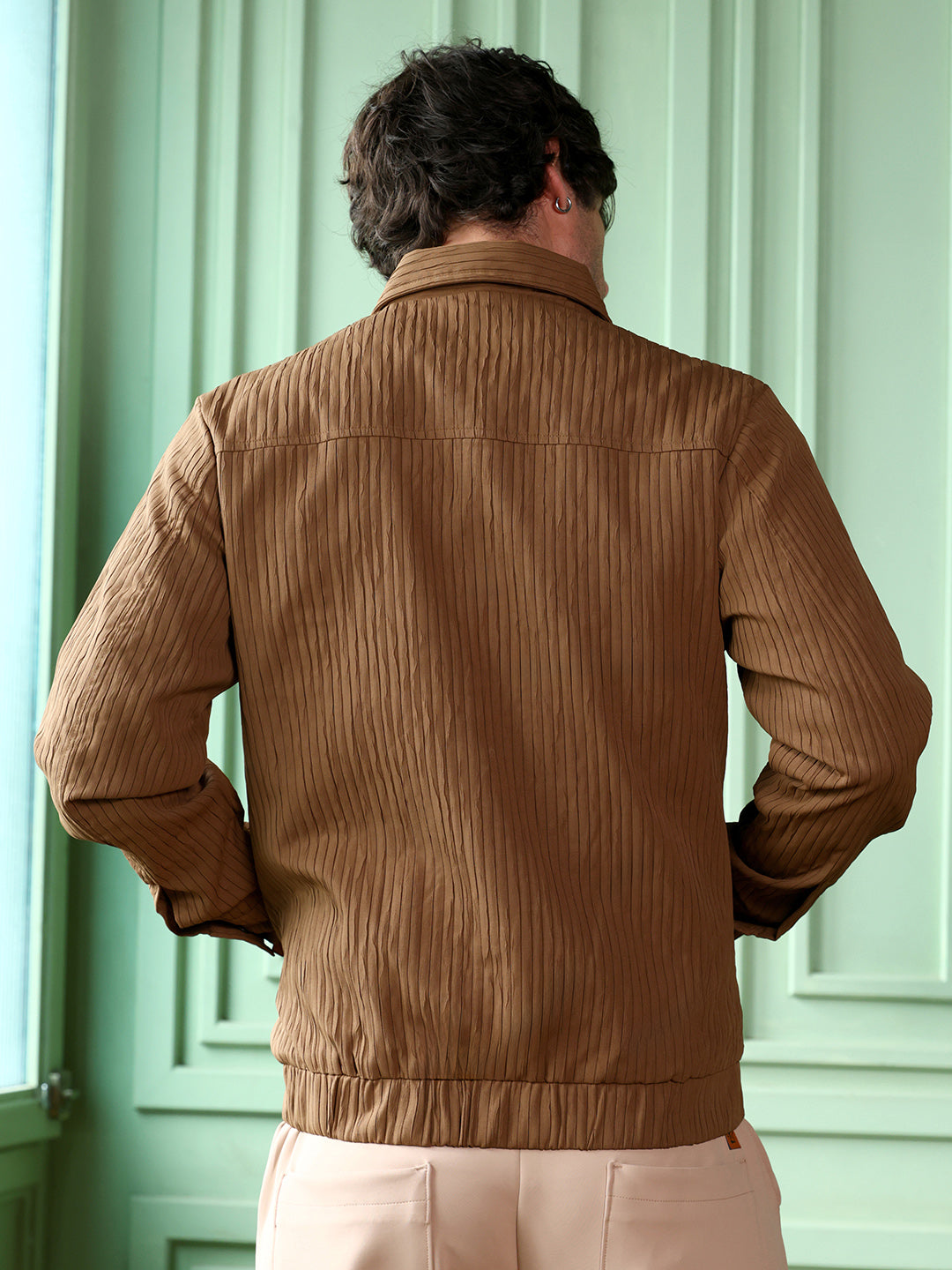 Zip-Front Crushed-Tactile Jacket