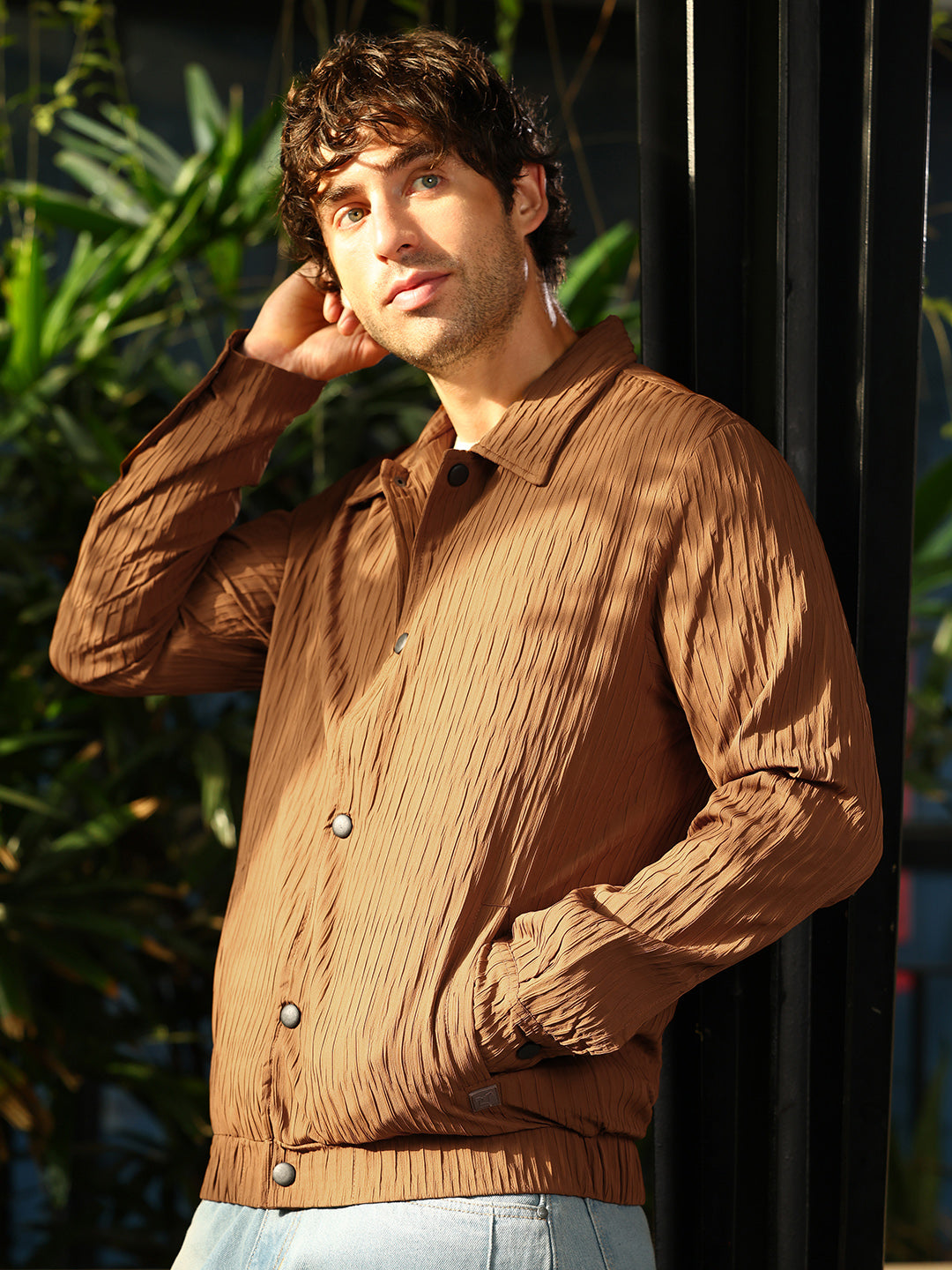 Crease-Tactile Bomber Jacket