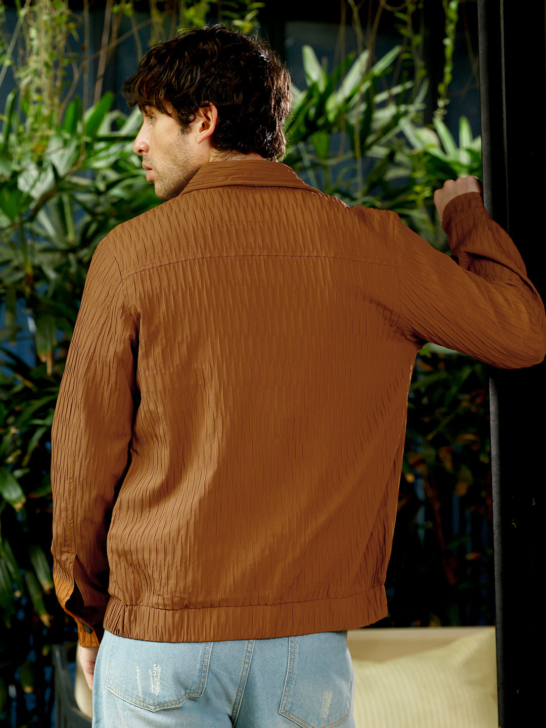 Crease-Tactile Bomber Jacket