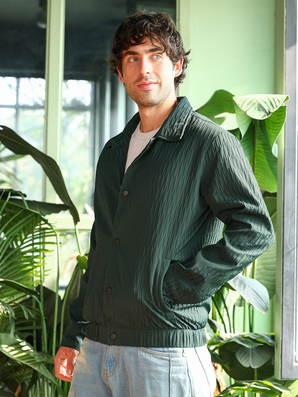 Crease-Tactile Bomber Jacket