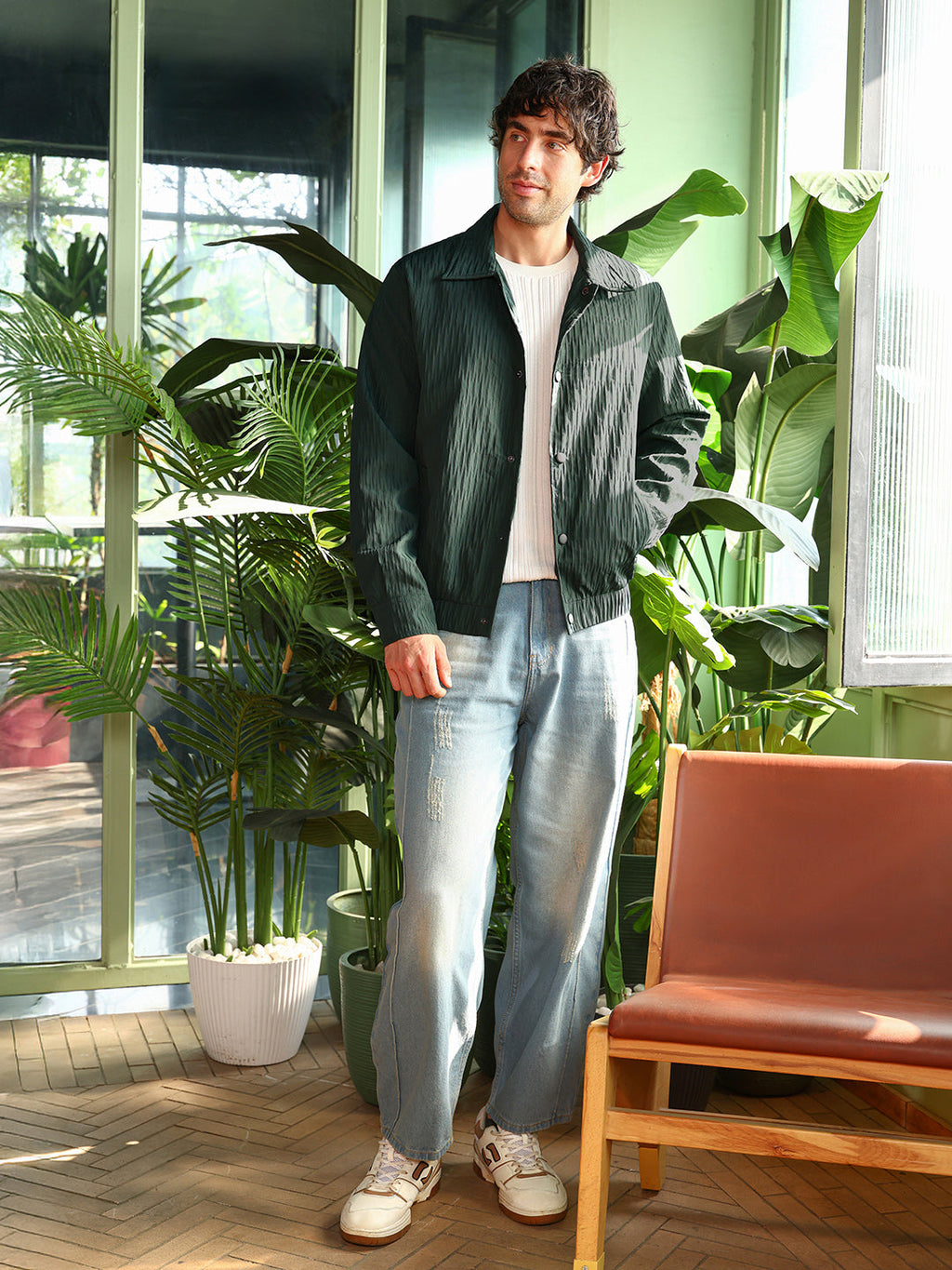 Crease-Tactile Bomber Jacket