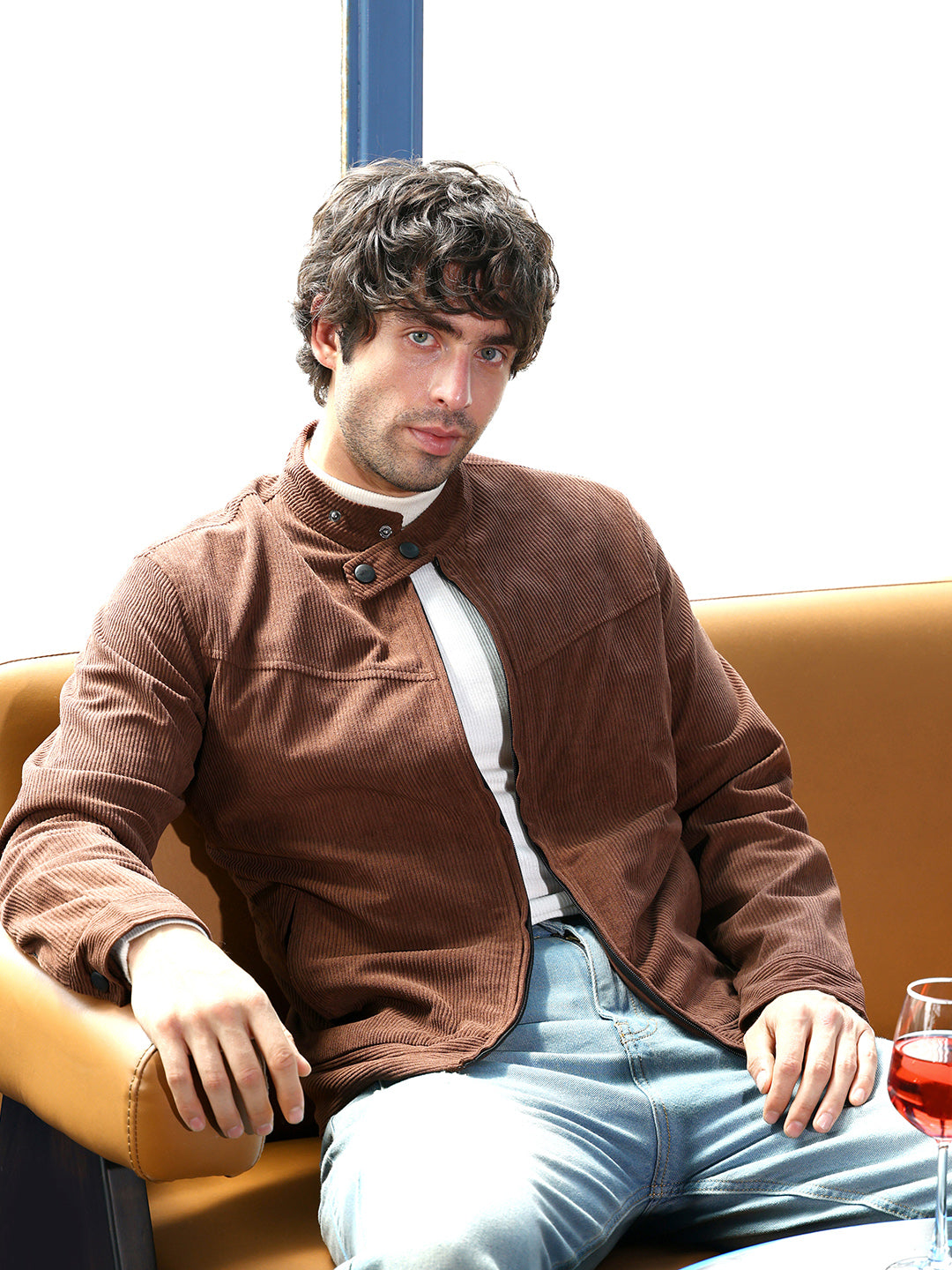 ₹1,799 | Campus Sutra Men's Chocolate Brown Corduroy Rider Jacket
