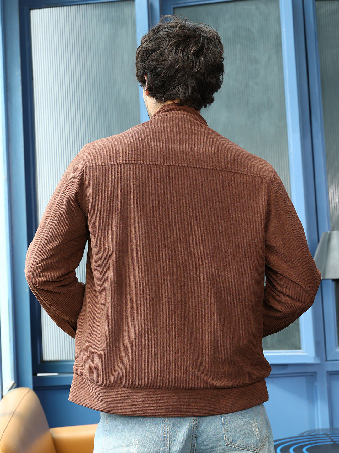 ₹1,799 | Campus Sutra Men's Chocolate Brown Corduroy Rider Jacket