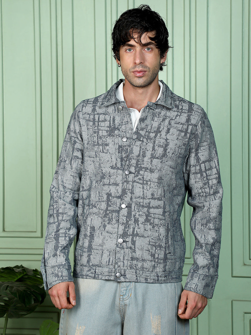 Abstract Jacquard-Denim Jacket