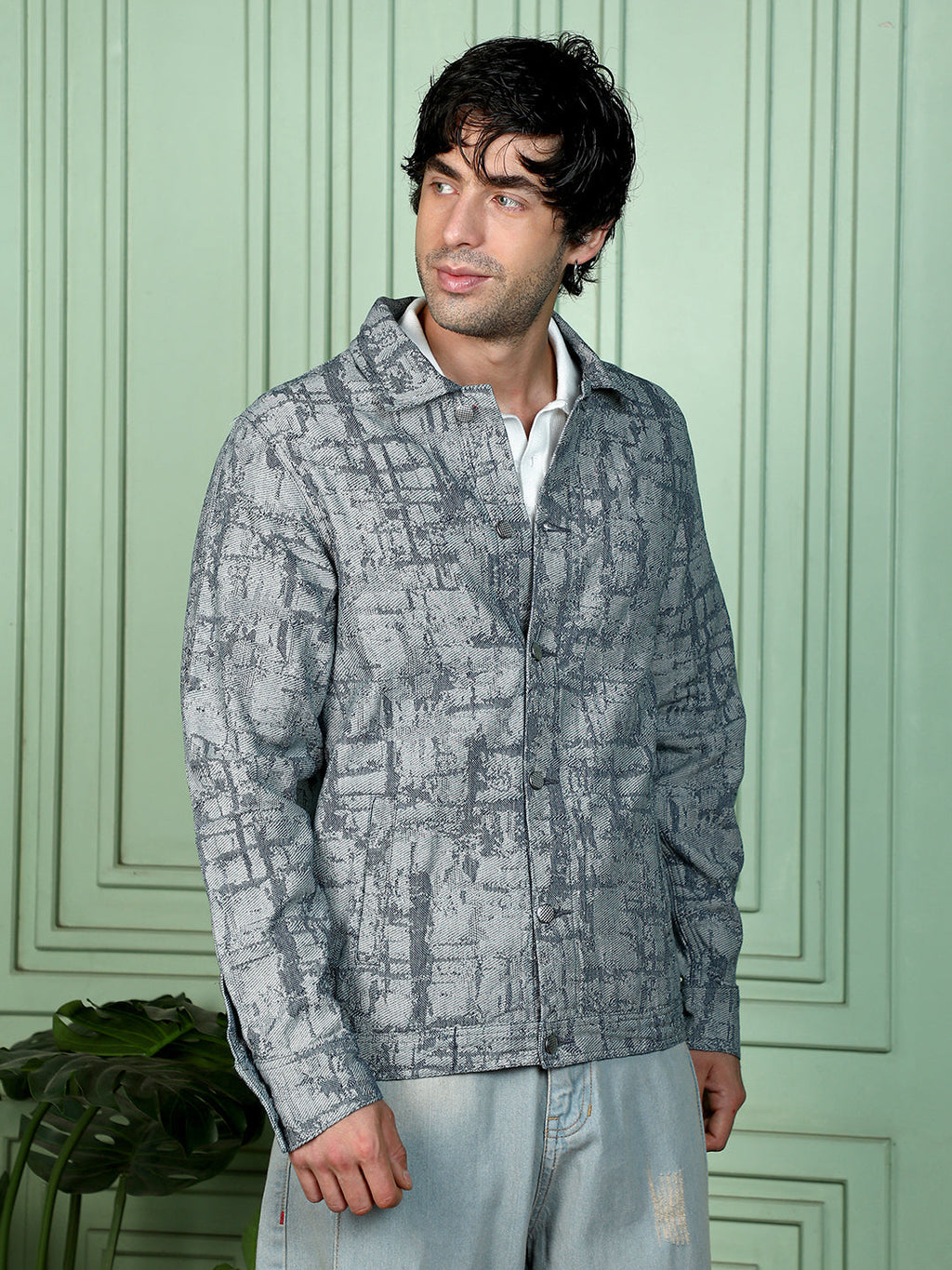 Abstract Jacquard-Denim Jacket